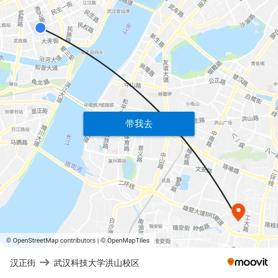 汉正街 to 武汉科技大学洪山校区 map