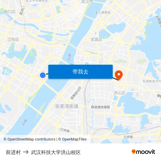 前进村 to 武汉科技大学洪山校区 map