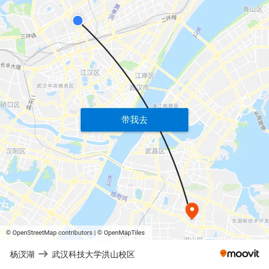 杨汊湖 to 武汉科技大学洪山校区 map