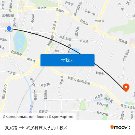 复兴路 to 武汉科技大学洪山校区 map