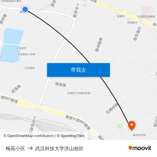 梅苑小区 to 武汉科技大学洪山校区 map