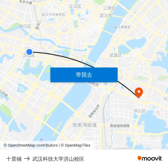 十里铺 to 武汉科技大学洪山校区 map