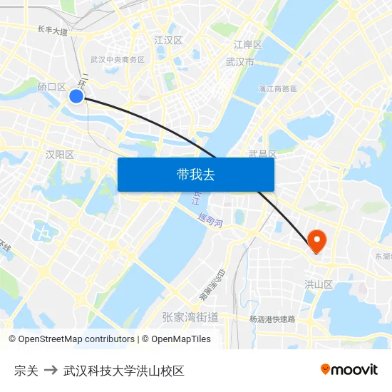 宗关 to 武汉科技大学洪山校区 map
