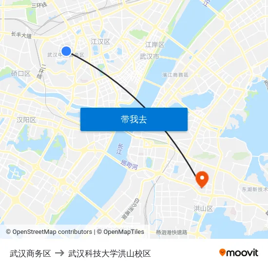 武汉商务区 to 武汉科技大学洪山校区 map