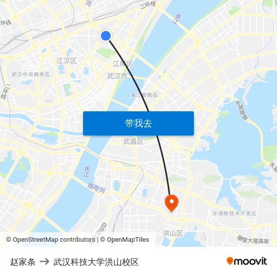 赵家条 to 武汉科技大学洪山校区 map