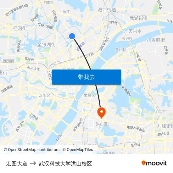 宏图大道 to 武汉科技大学洪山校区 map