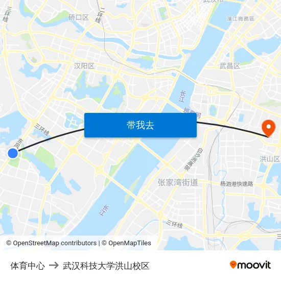体育中心 to 武汉科技大学洪山校区 map