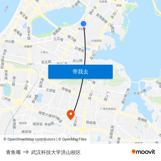 青鱼嘴 to 武汉科技大学洪山校区 map