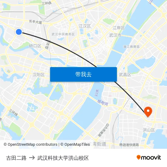 古田二路 to 武汉科技大学洪山校区 map