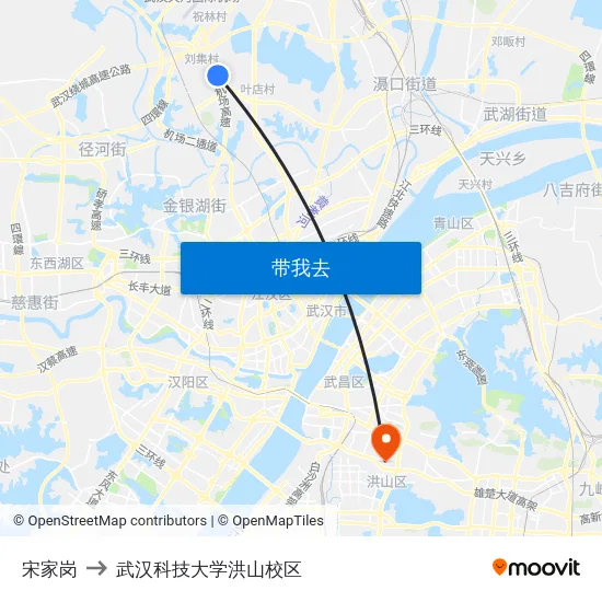 宋家岗 to 武汉科技大学洪山校区 map