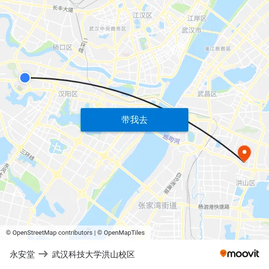 永安堂 to 武汉科技大学洪山校区 map