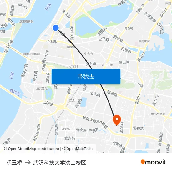 积玉桥 to 武汉科技大学洪山校区 map