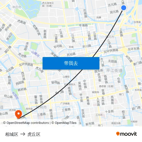 相城区 to 虎丘区 map
