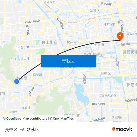 吴中区 to 姑苏区 map