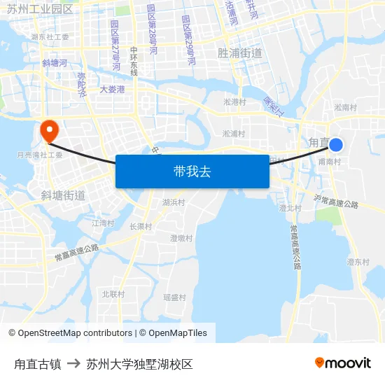 甪直古镇 to 苏州大学独墅湖校区 map