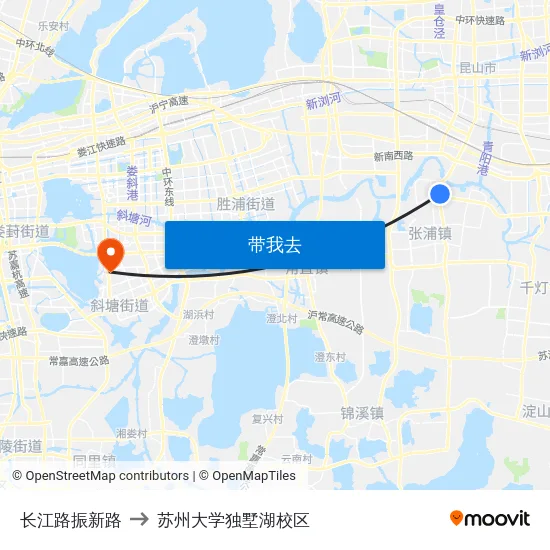 长江路振新路 to 苏州大学独墅湖校区 map