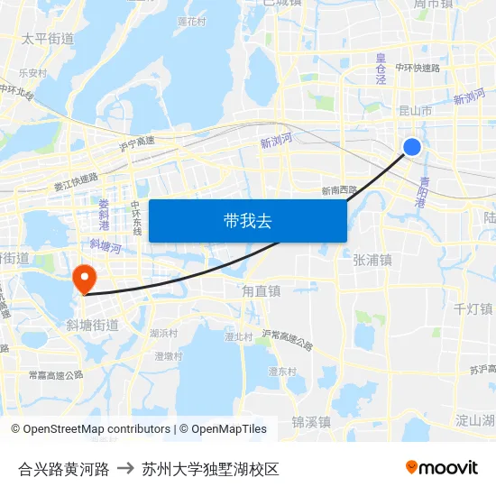 合兴路黄河路 to 苏州大学独墅湖校区 map