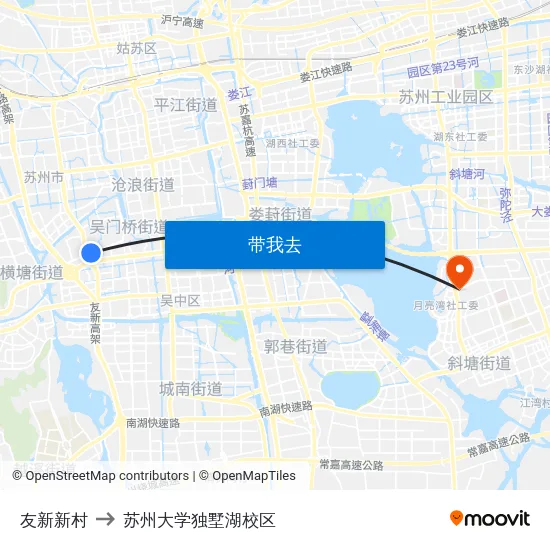 友新新村 to 苏州大学独墅湖校区 map
