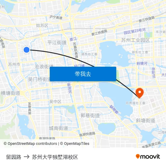 留园路 to 苏州大学独墅湖校区 map
