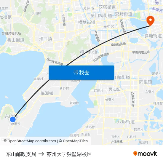东山邮政支局 to 苏州大学独墅湖校区 map
