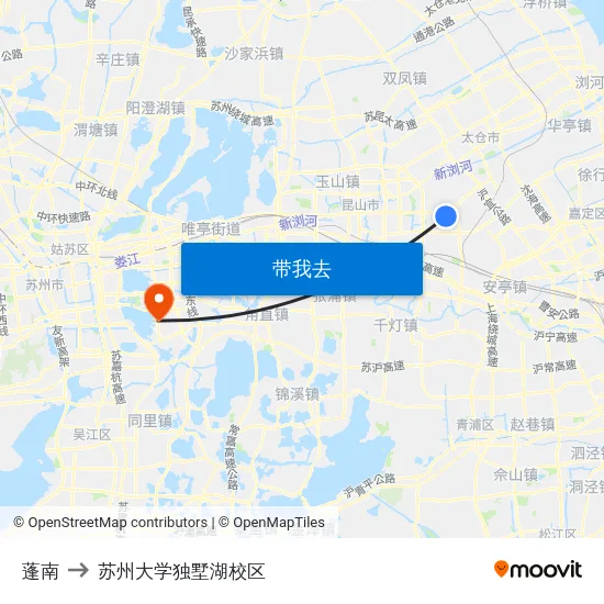蓬南 to 苏州大学独墅湖校区 map