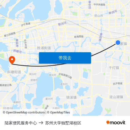 陆家便民服务中心 to 苏州大学独墅湖校区 map