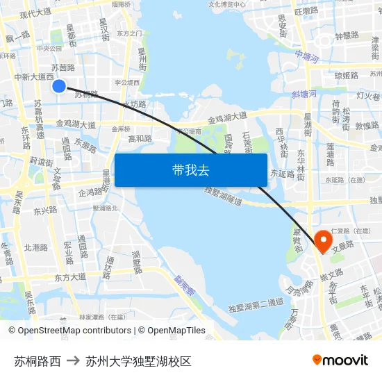 苏桐路西 to 苏州大学独墅湖校区 map