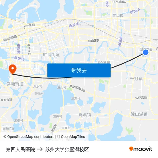第四人民医院 to 苏州大学独墅湖校区 map