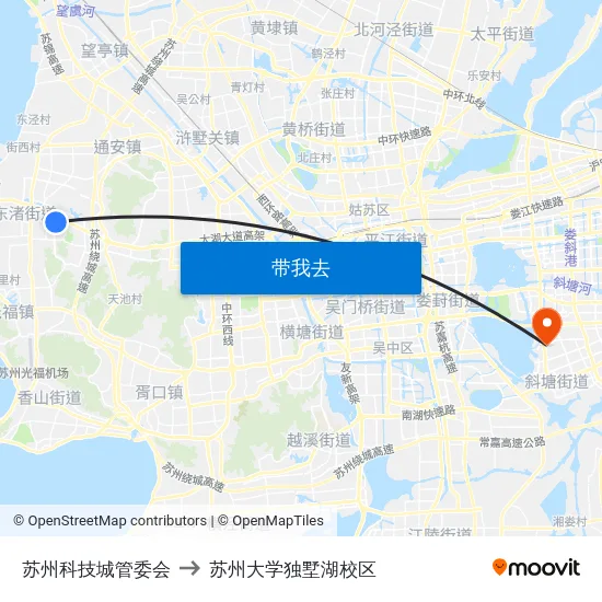 苏州科技城管委会 to 苏州大学独墅湖校区 map