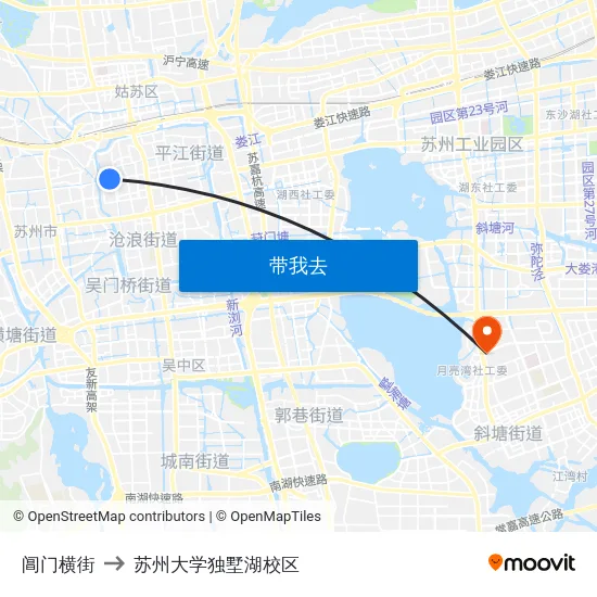 阊门横街 to 苏州大学独墅湖校区 map