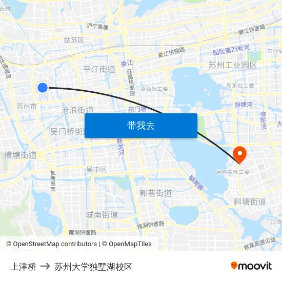 上津桥 to 苏州大学独墅湖校区 map
