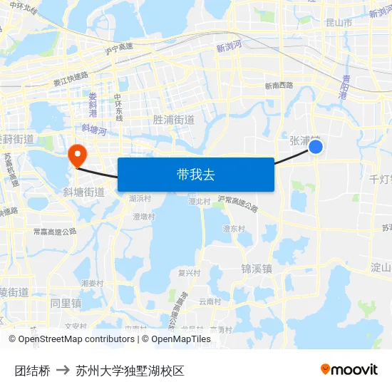团结桥 to 苏州大学独墅湖校区 map
