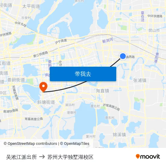 吴淞江派出所 to 苏州大学独墅湖校区 map