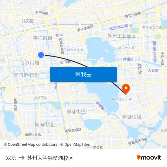 双塔 to 苏州大学独墅湖校区 map