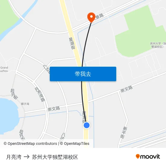 月亮湾 to 苏州大学独墅湖校区 map