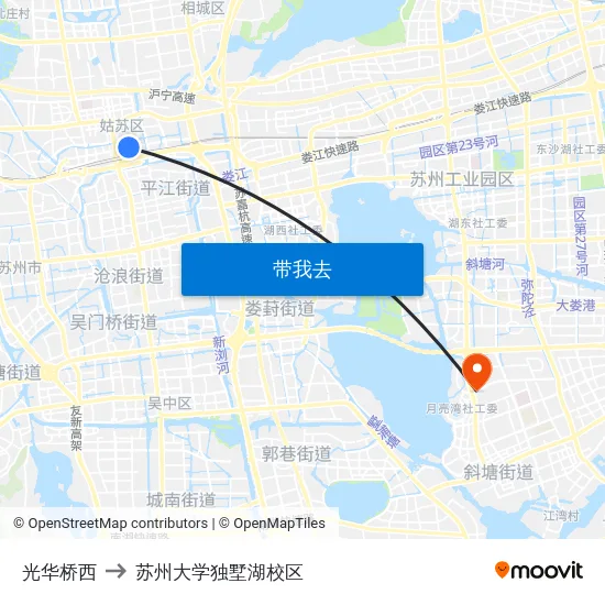 光华桥西 to 苏州大学独墅湖校区 map