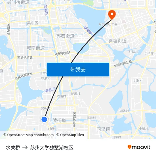 水关桥 to 苏州大学独墅湖校区 map