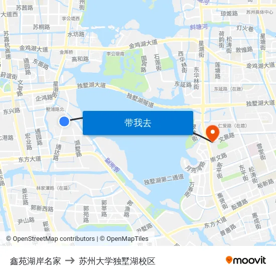 鑫苑湖岸名家 to 苏州大学独墅湖校区 map