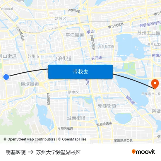 明基医院 to 苏州大学独墅湖校区 map