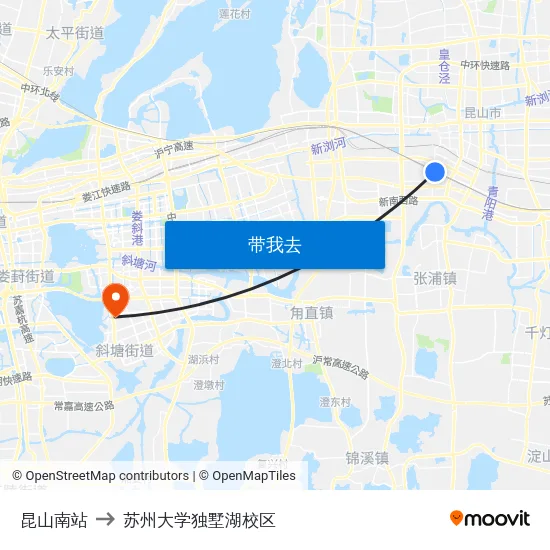 昆山南站 to 苏州大学独墅湖校区 map