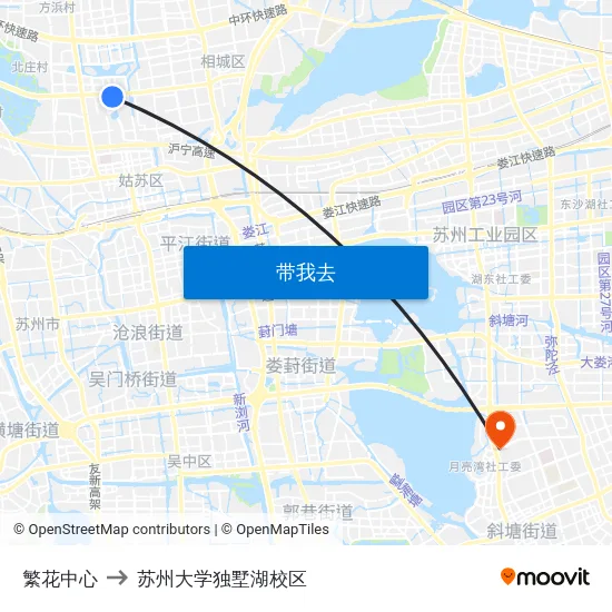 繁花中心 to 苏州大学独墅湖校区 map