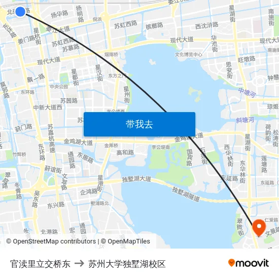 官渎里立交桥东 to 苏州大学独墅湖校区 map