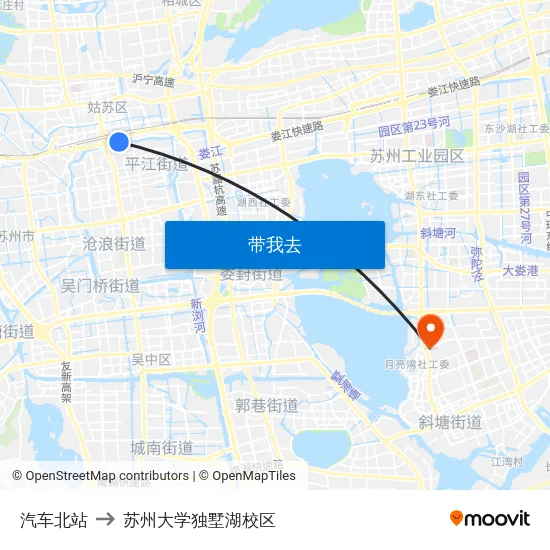 汽车北站 to 苏州大学独墅湖校区 map