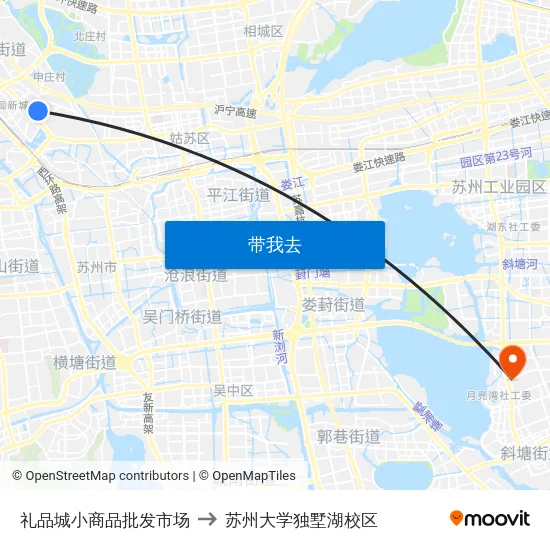 礼品城小商品批发市场 to 苏州大学独墅湖校区 map