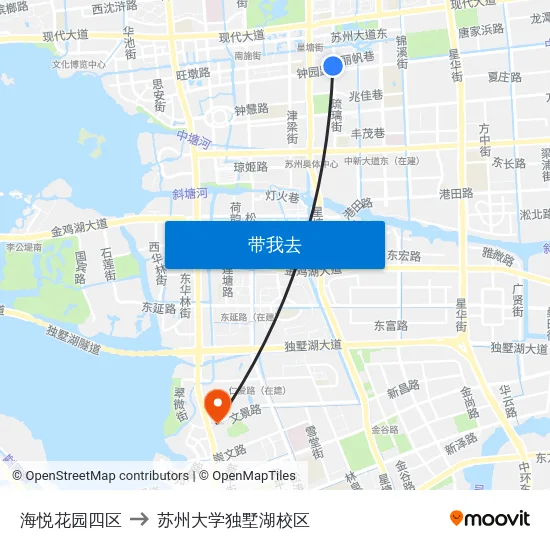 海悦花园四区 to 苏州大学独墅湖校区 map