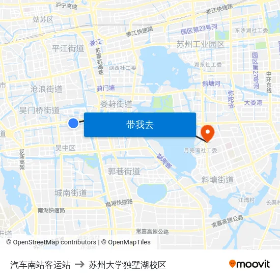 汽车南站客运站 to 苏州大学独墅湖校区 map