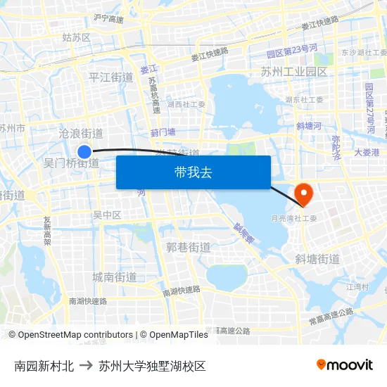 南园新村北 to 苏州大学独墅湖校区 map