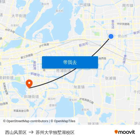 西山风景区 to 苏州大学独墅湖校区 map