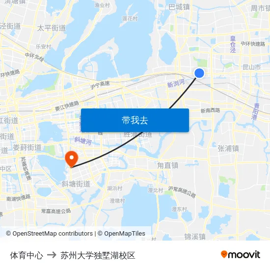 体育中心 to 苏州大学独墅湖校区 map