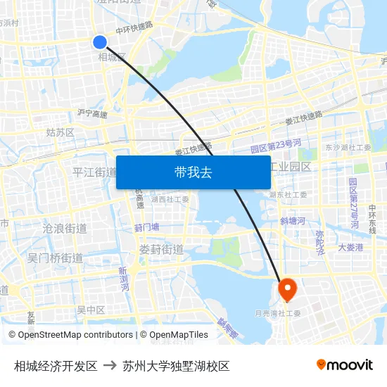相城经济开发区 to 苏州大学独墅湖校区 map